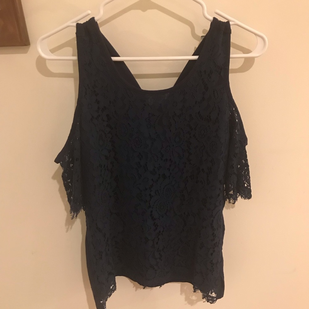 navy cold shoulder blouse